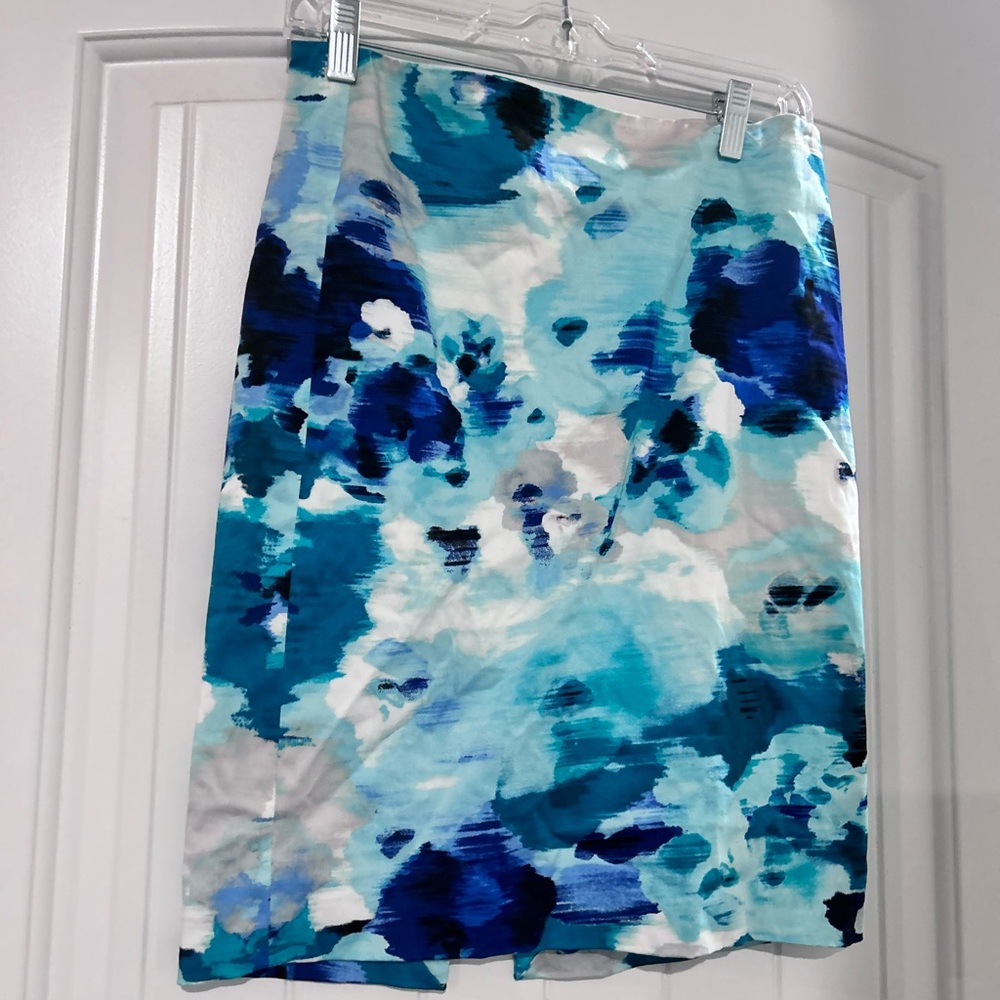 White House Black Market Blue and Teal Watercolor Dress